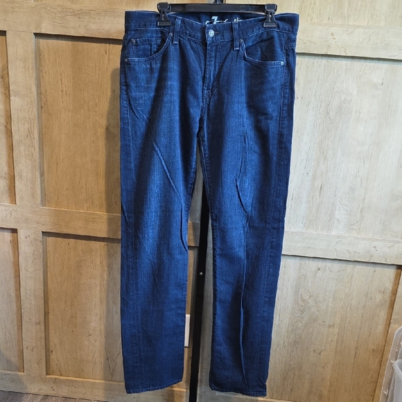 (51) Men's Sz 34  7 For All Mankind Dark Blue Straight Jeans - Picture 1 of 5